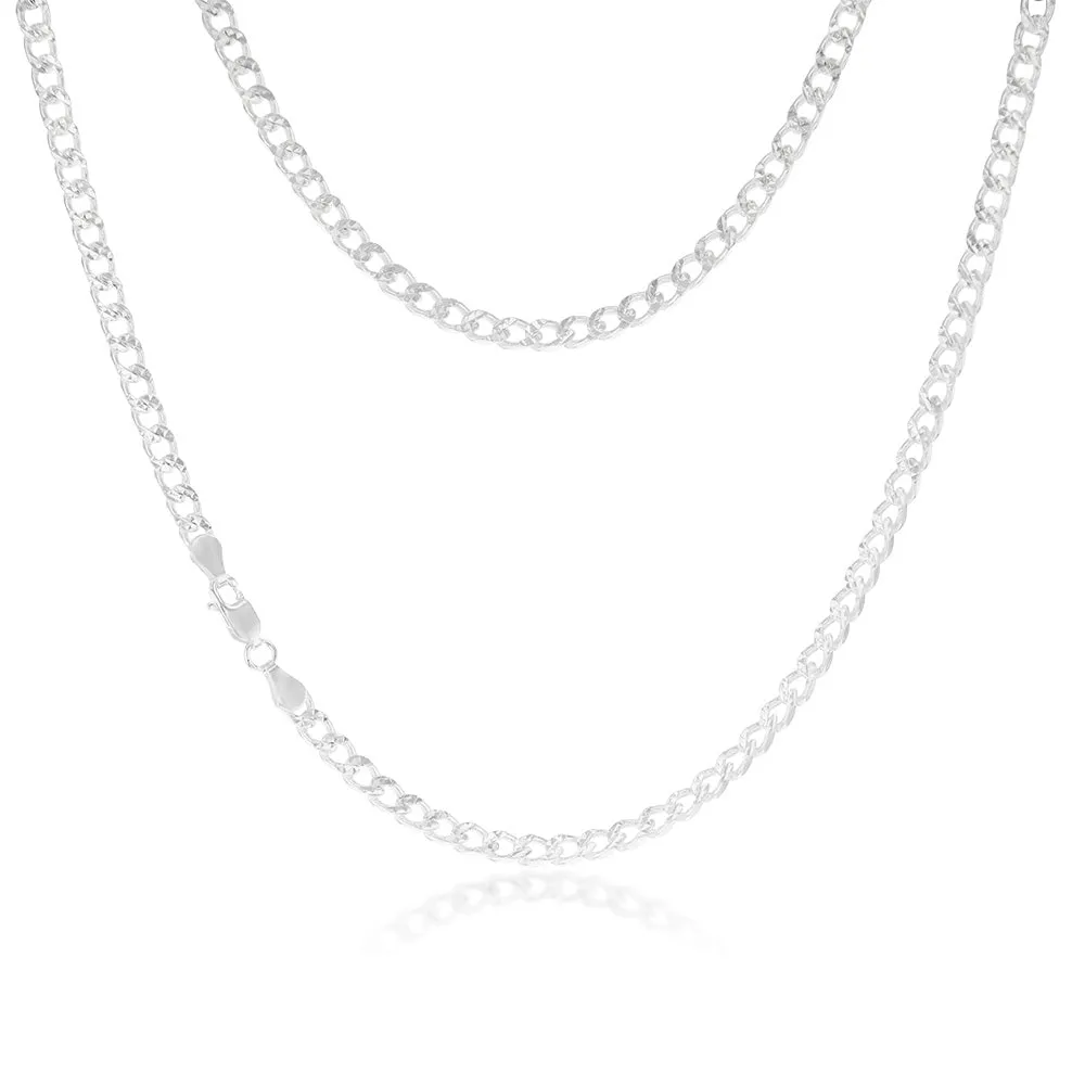Sterling Silver Fancy Diamond Cut Curb 120 Gauge 45cm Chain Shiels