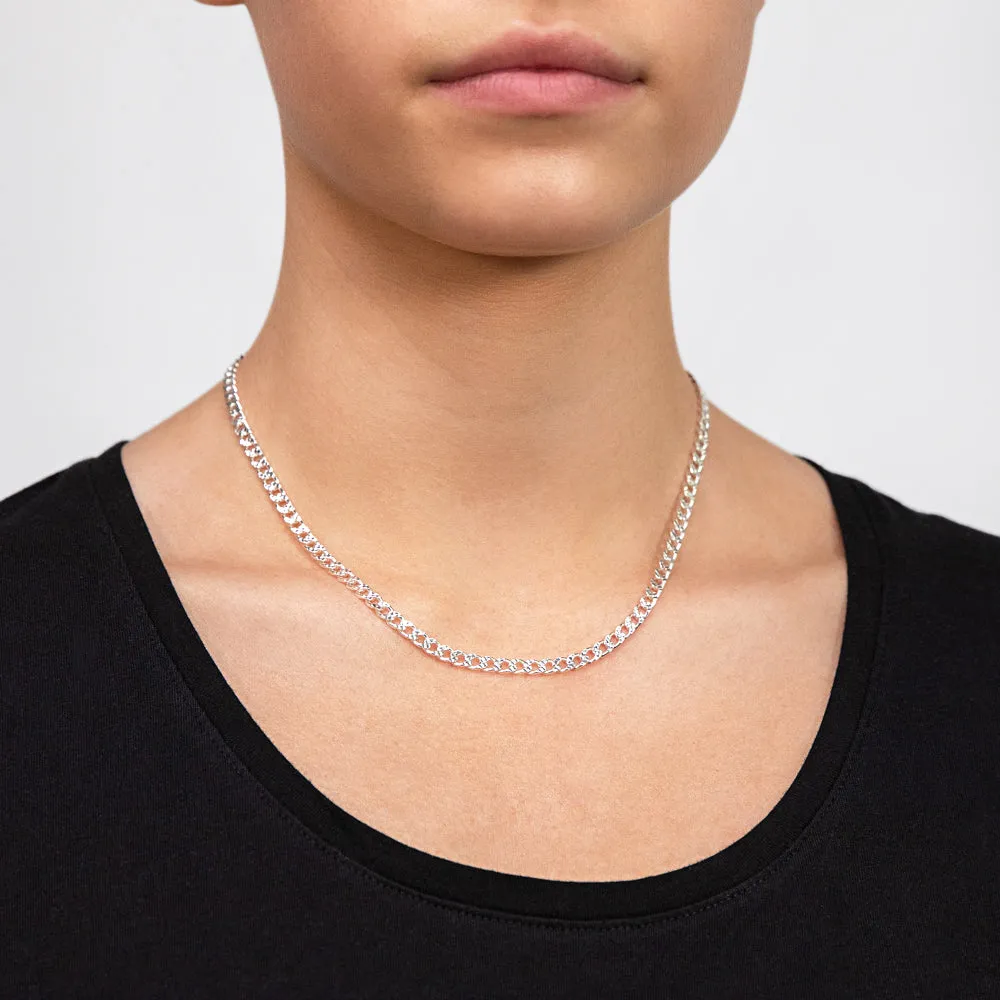 Sterling Silver Fancy Diamond Cut Curb 120 Gauge 45cm Chain Shiels