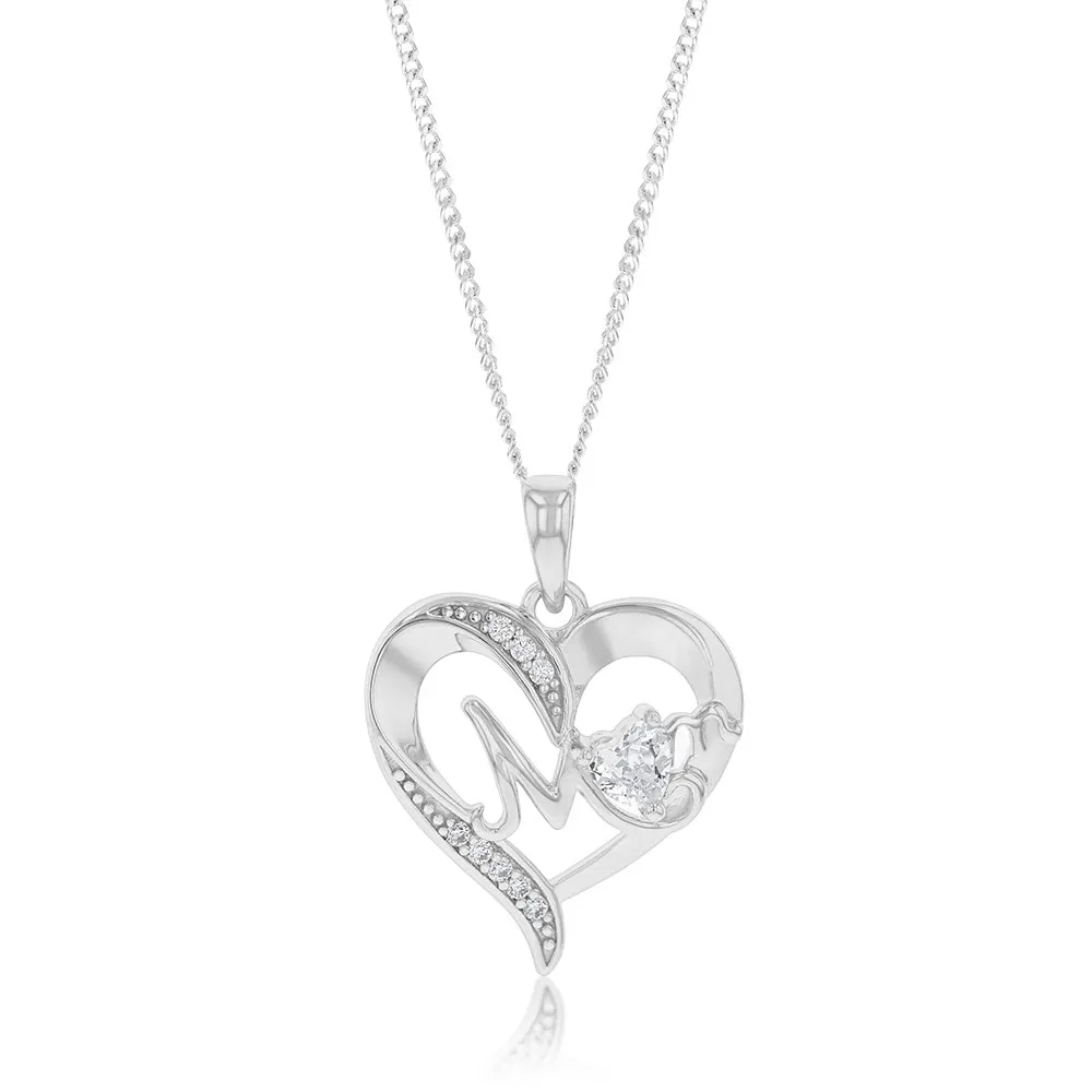 Sterling Silver Fancy Heart Mom With Cubic Zirconia Pendant Shiels