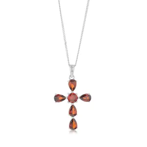 Sterling Silver Garnet Coloured Zirconia Cross Pendant Shiels