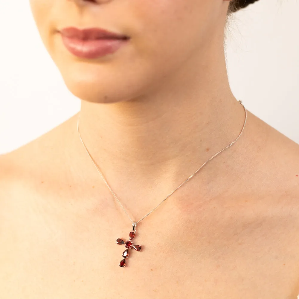 Sterling Silver Garnet Coloured Zirconia Cross Pendant Shiels