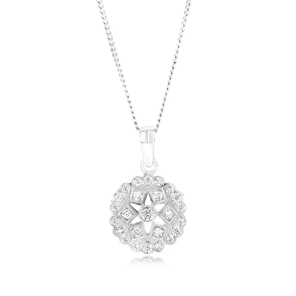 Sterling Silver Geometric Flower Cubic Zirconia Pendant Shiels