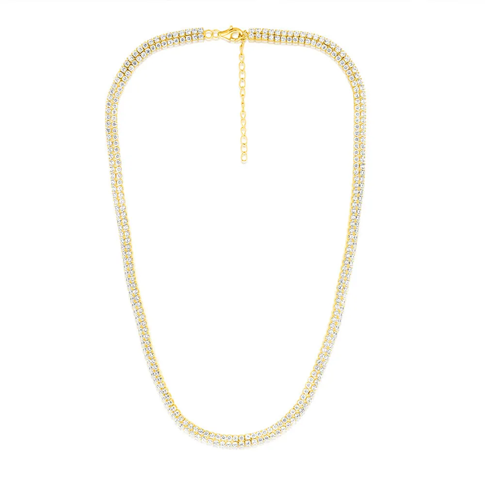 Sterling Silver Gold Plated 2mm Cubic Zirconia Two Row 40 5cm Tennis Chain Shiels