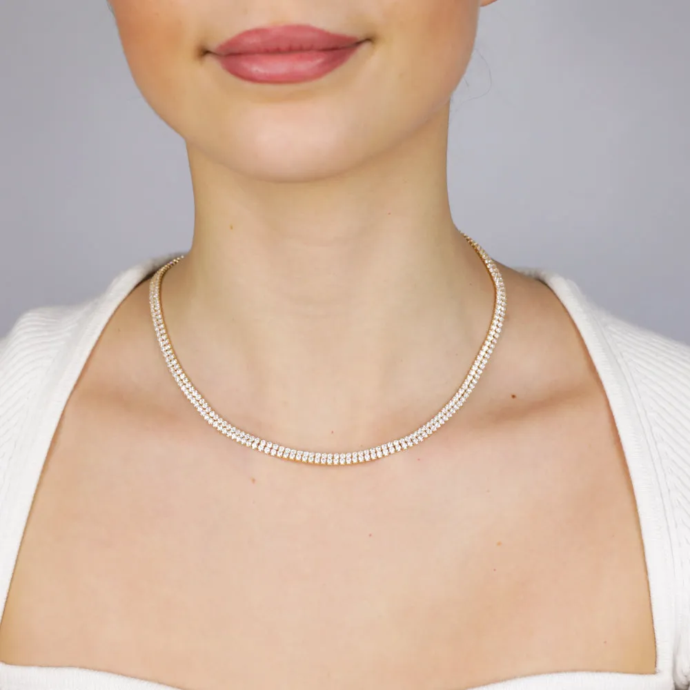 Sterling Silver Gold Plated 2mm Cubic Zirconia Two Row 40 5cm Tennis Chain Shiels