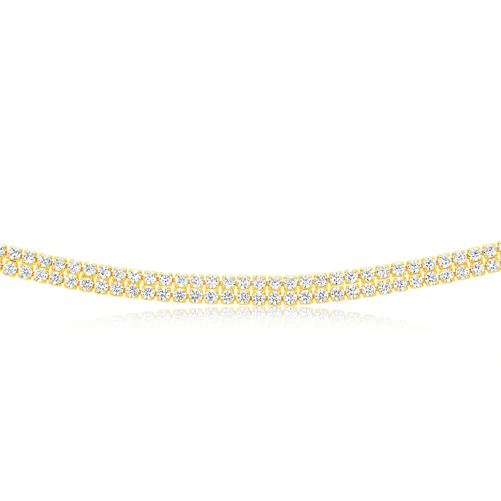 Sterling Silver Gold Plated 2mm Cubic Zirconia Two Row 40 5cm Tennis Chain Shiels