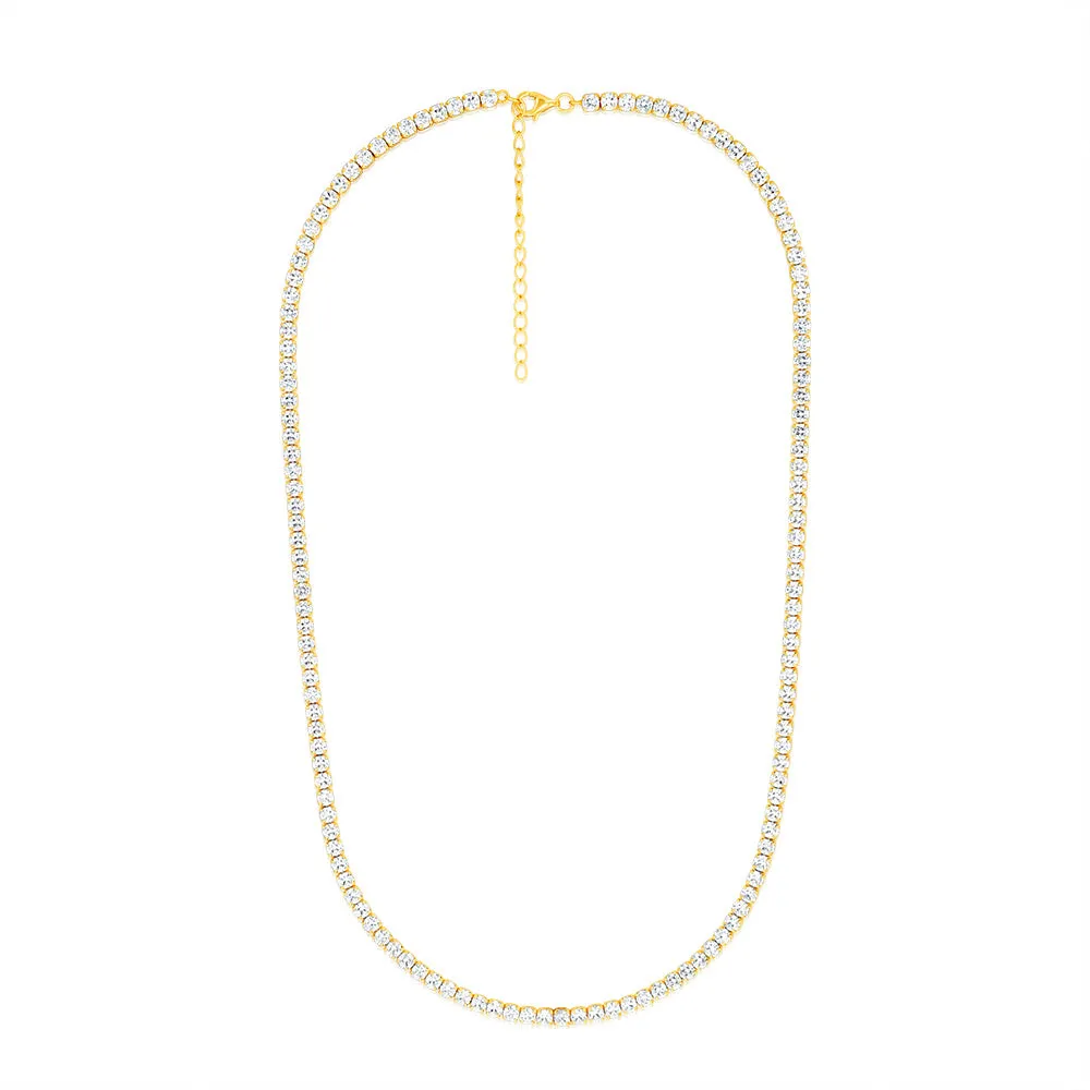Sterling Silver Gold Plated 3mm Cubic Zirconia 45cm Tennis Chain Shiels