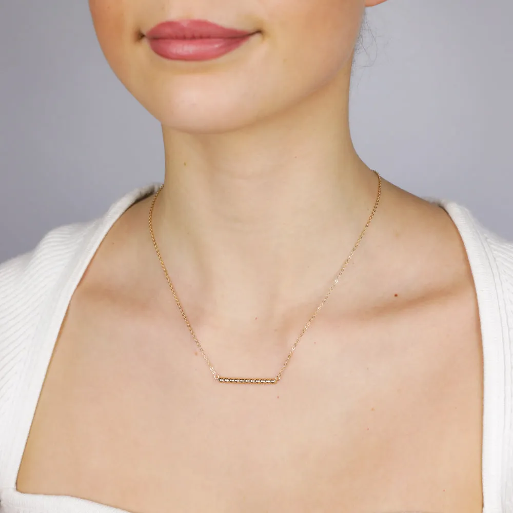 Sterling Silver Gold Plated Beaded Bar Pendant On Chain Shiels