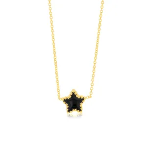 Sterling Silver Gold Plated Black Enamel Star Pendant on 42 3cm Chain Shiels