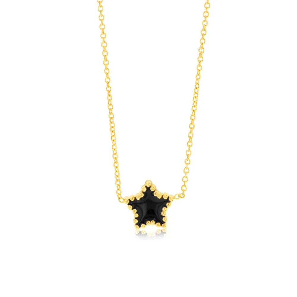 Sterling Silver Gold Plated Black Enamel Star Pendant on 42 3cm Chain Shiels