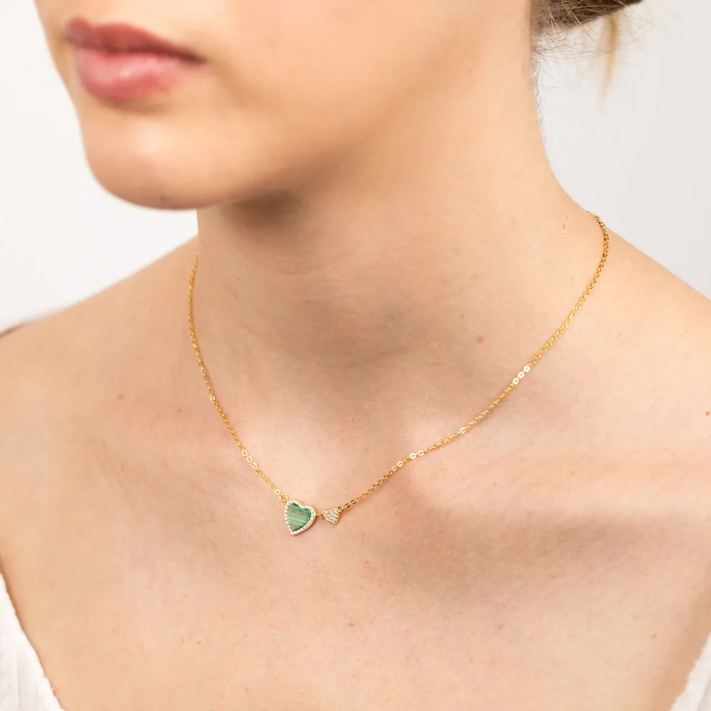 Sterling Silver Gold Plated Created Malachite Heart Pendant On Chain Shiels