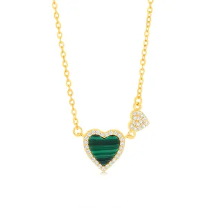 Sterling Silver Gold Plated Created Malachite Heart Pendant On Chain Shiels