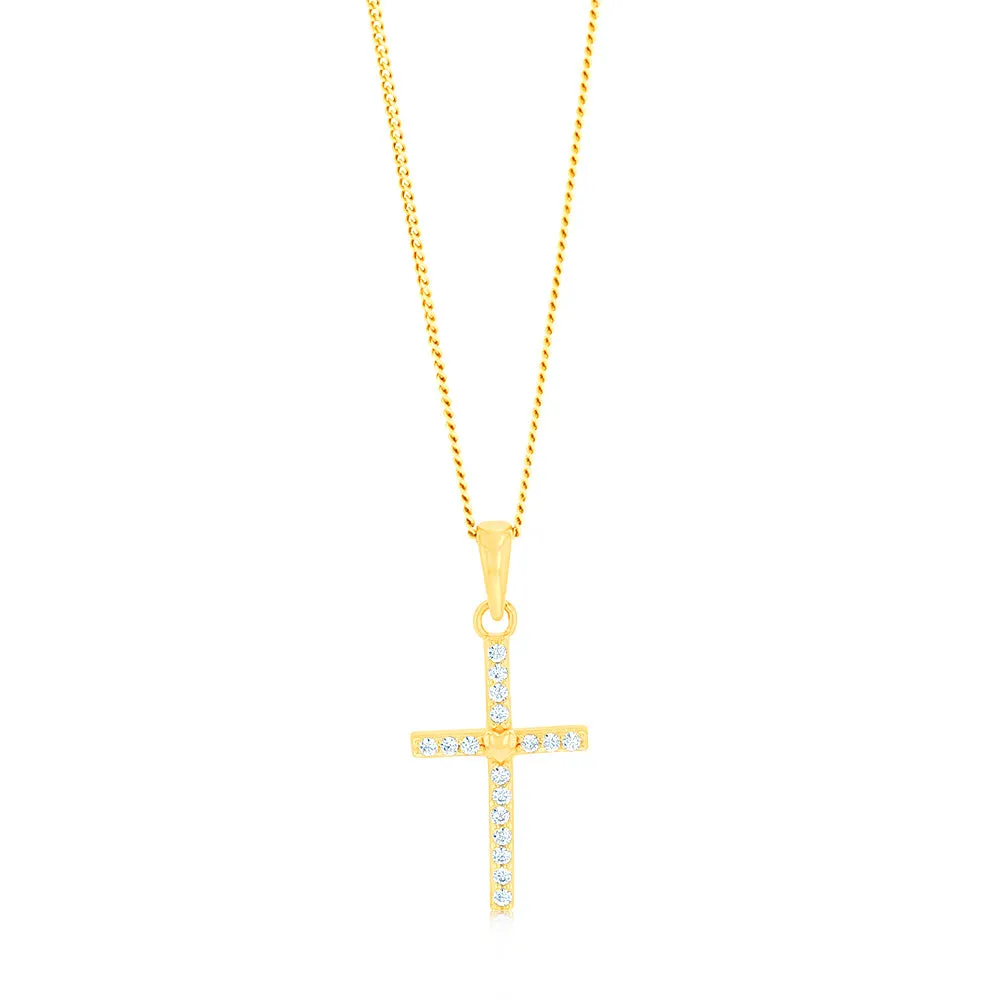 Sterling Silver Gold Plated Cubic Zirconia Cross Pendant Shiels