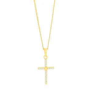 Sterling Silver Gold Plated Cubic Zirconia Cross Pendant Shiels