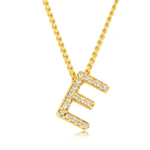 Sterling Silver Gold Plated Cubic Zirconia Initial "E" Pendant On 42cm Chain Shiels