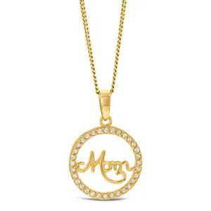 Sterling Silver Gold Plated Cubic Zirconia Round Mom Pendant Shiels