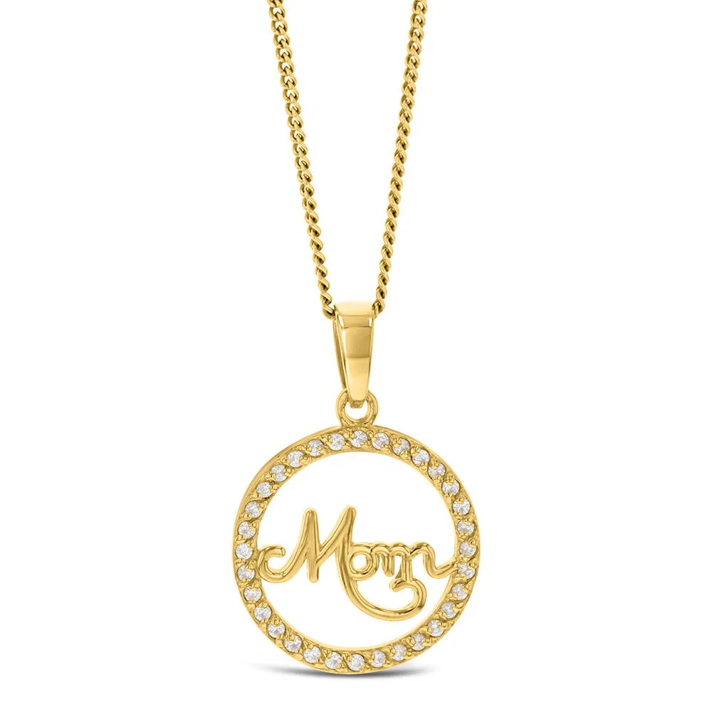 Sterling Silver Gold Plated Cubic Zirconia Round Mom Pendant Shiels