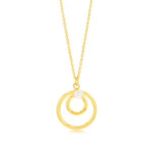Sterling Silver Gold Plated Double Circle Synthetic Pearl Pendant on 45cm Chain Shiels