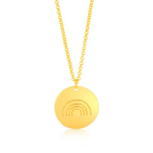 Sterling Silver Gold Plated Engraved Rainbow On Round Disc Pendant On 45cm Chain Shiels