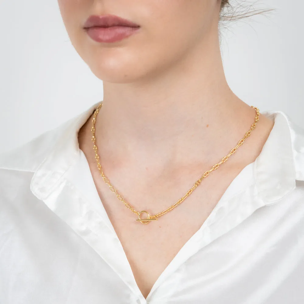 Sterling Silver Gold Plated Fancy Link T Bar Clasp 45cm Chain Shiels