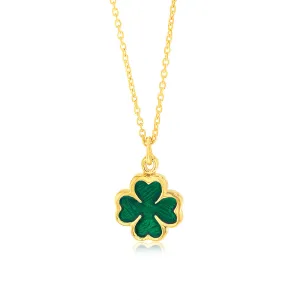 Sterling Silver Gold Plated Four Leaf Green Enamel Flower Pendant On Chain Shiels