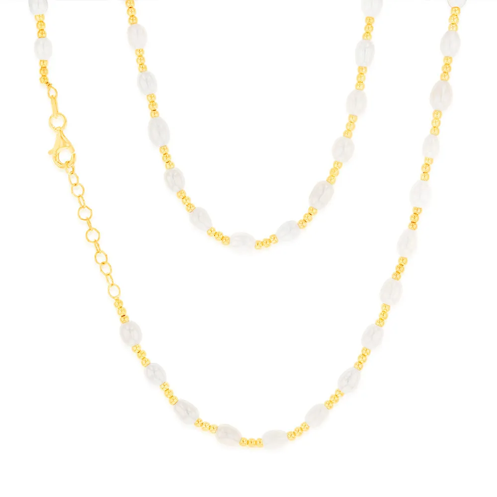 Sterling Silver Gold Plated Fresh Water Pearl And Gold Beads 40 3cm Chain Shiels