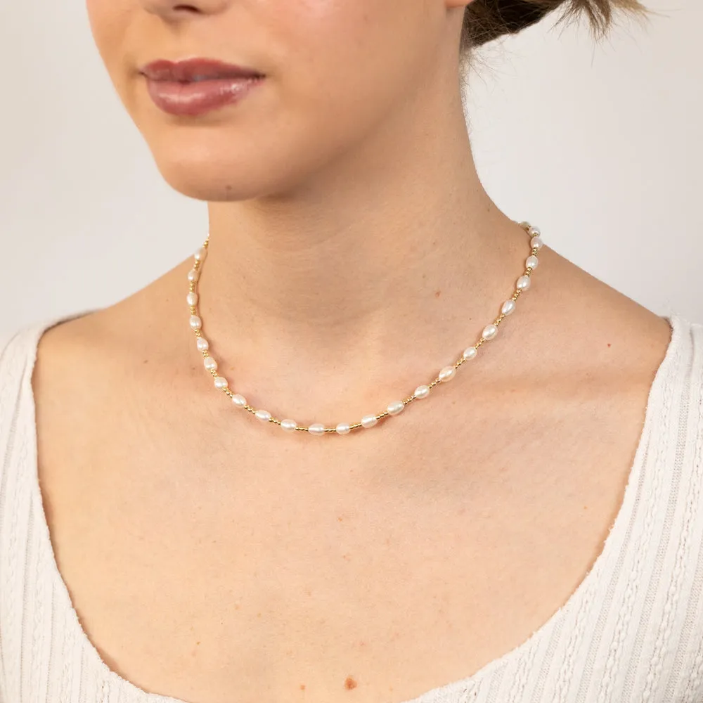 Sterling Silver Gold Plated Fresh Water Pearl And Gold Beads 40 3cm Chain Shiels