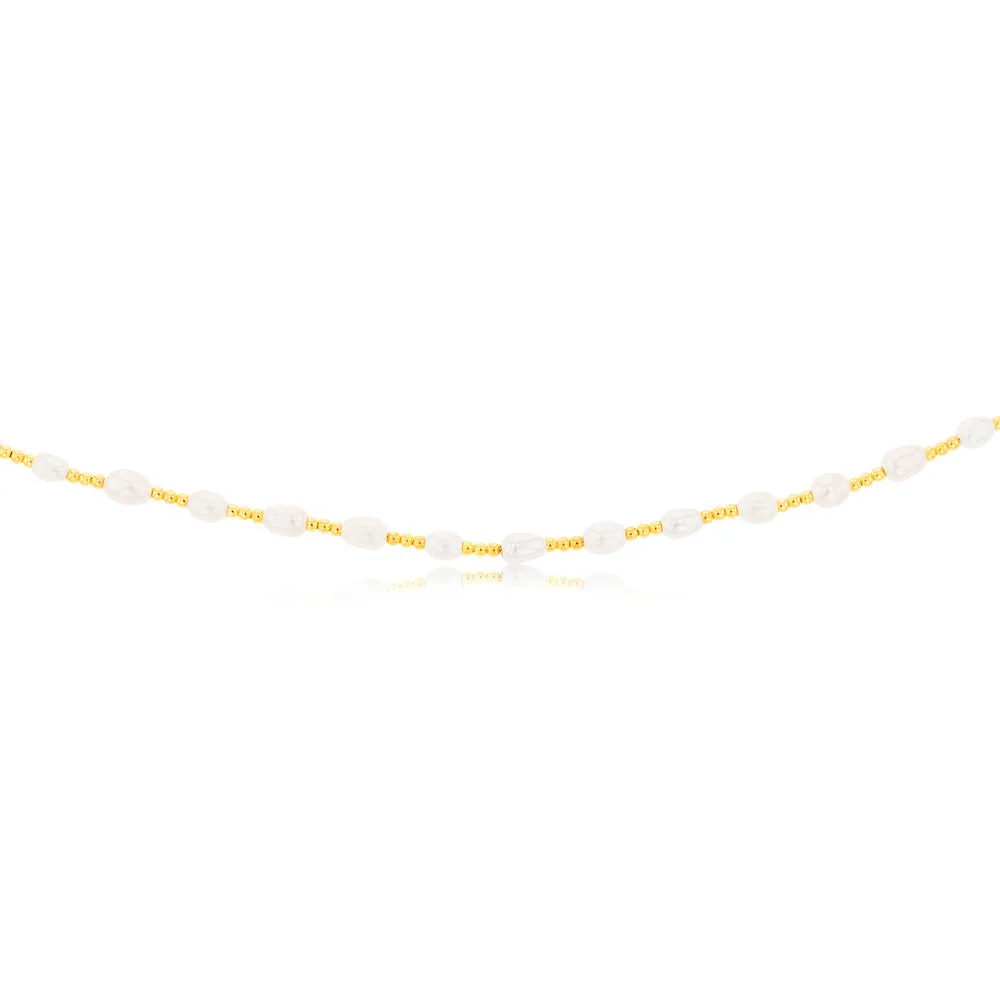 Sterling Silver Gold Plated Fresh Water Pearl And Gold Beads 40 3cm Chain Shiels