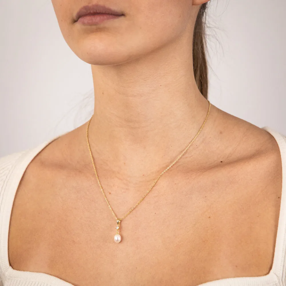 Sterling Silver Gold Plated Fresh Water Pearl Pendant On Chain Shiels