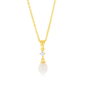 Sterling Silver Gold Plated Fresh Water Pearl Pendant On Chain Shiels