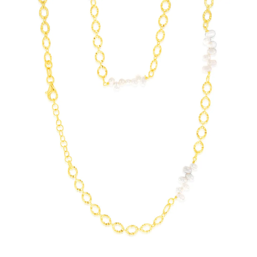 Sterling Silver Gold Plated Fresh Water Pearls And Fancy Links 42 3cm Chain Shiels