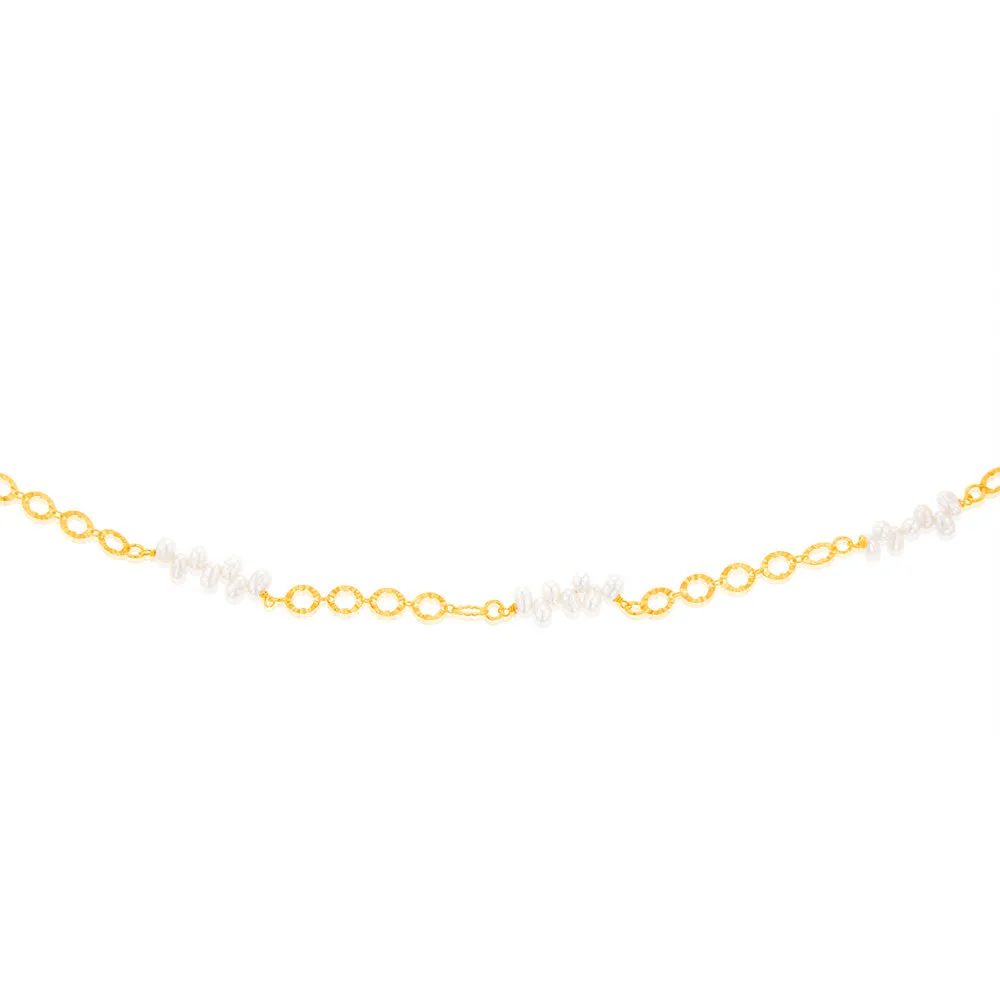 Sterling Silver Gold Plated Fresh Water Pearls And Fancy Links 42 3cm Chain Shiels