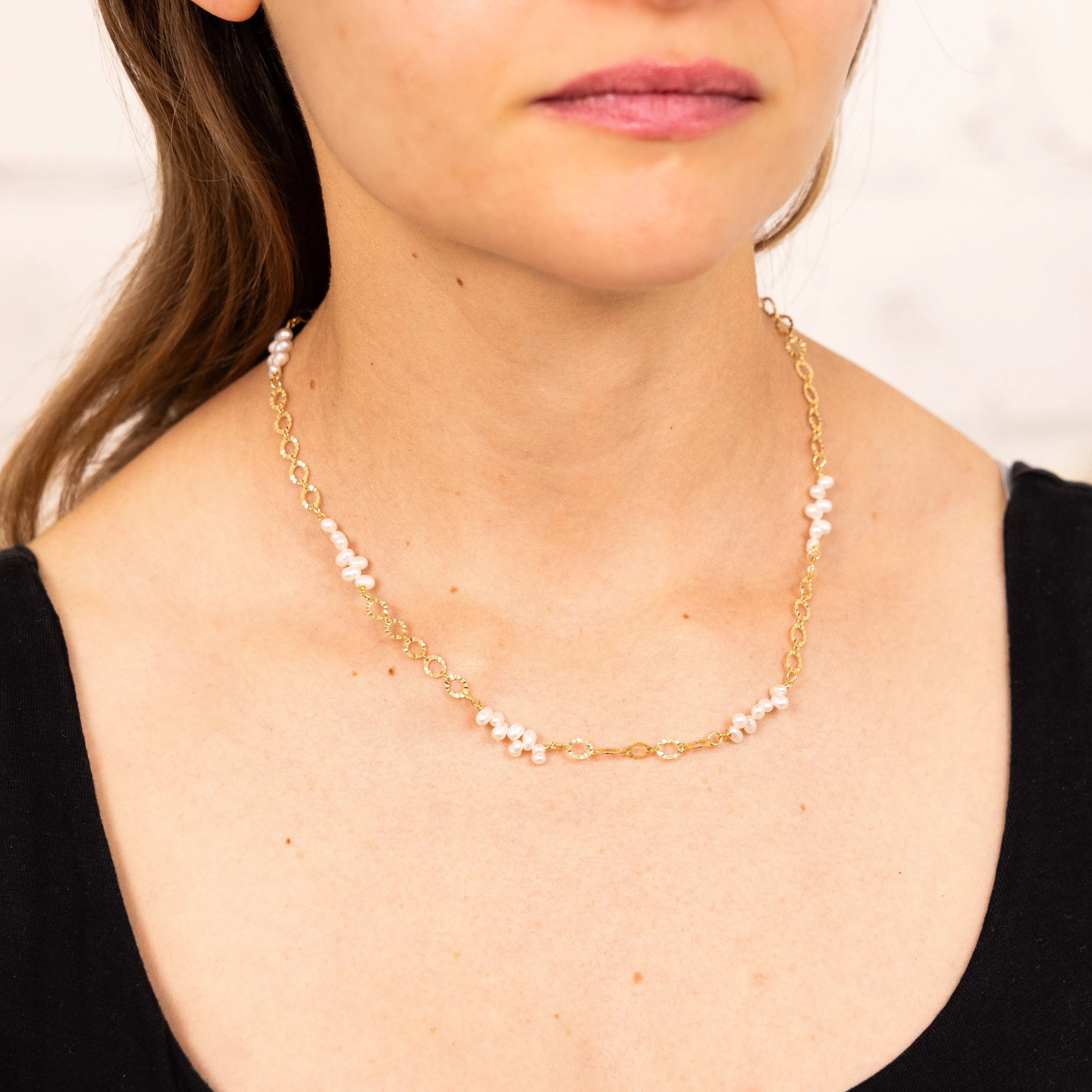 Sterling Silver Gold Plated Fresh Water Pearls And Fancy Links 42 3cm Chain Shiels