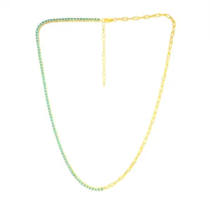 Sterling Silver Gold Plated Greenish Blue Zirconia Paperclip 45.7cm Chain Shiels
