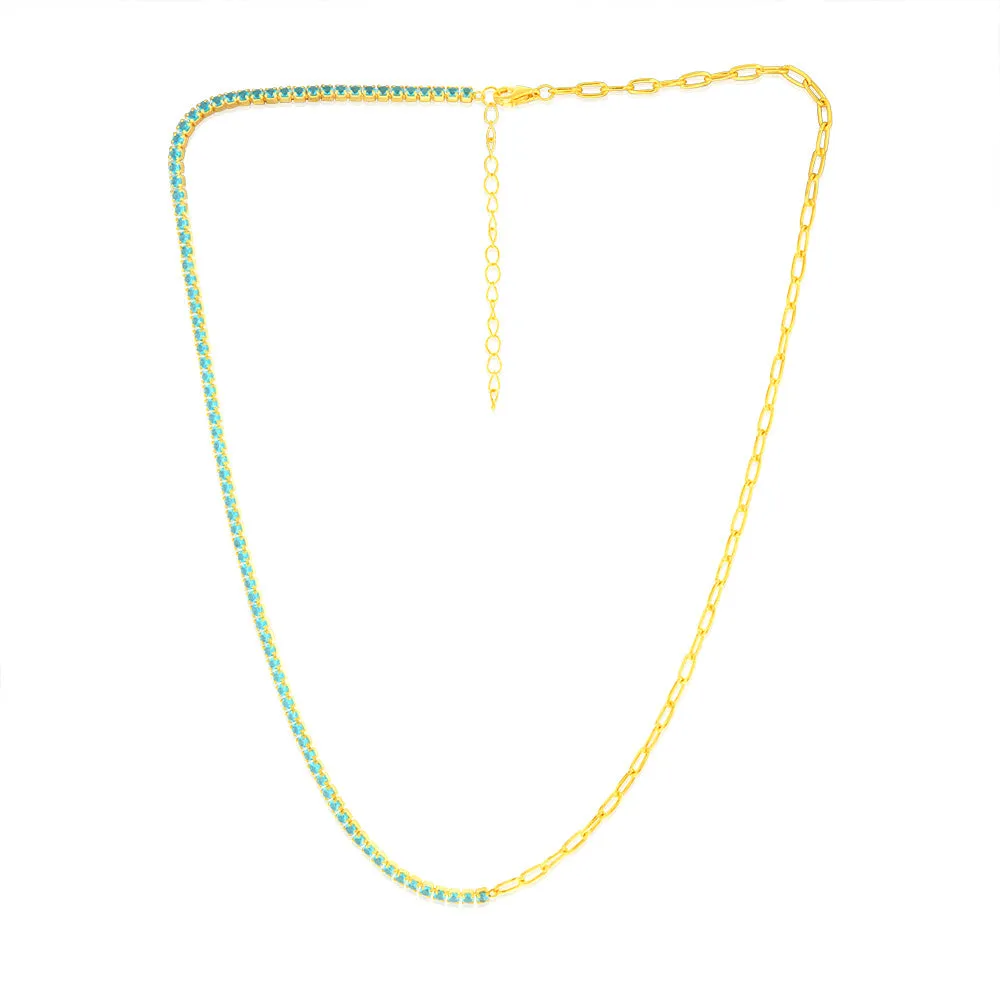 Sterling Silver Gold Plated Greenish Blue Zirconia Paperclip 45.7cm Chain Shiels