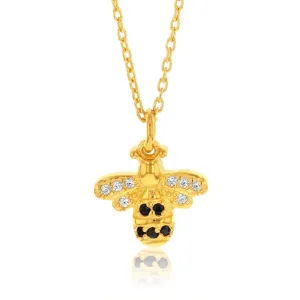 Sterling Silver Gold Plated Honey Bee Black & White Zirconia Pendant With 45cm Chain Shiels