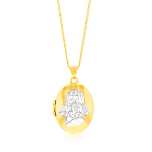 Sterling Silver Gold Plated Locket With Silver Angel Pendant Shiels