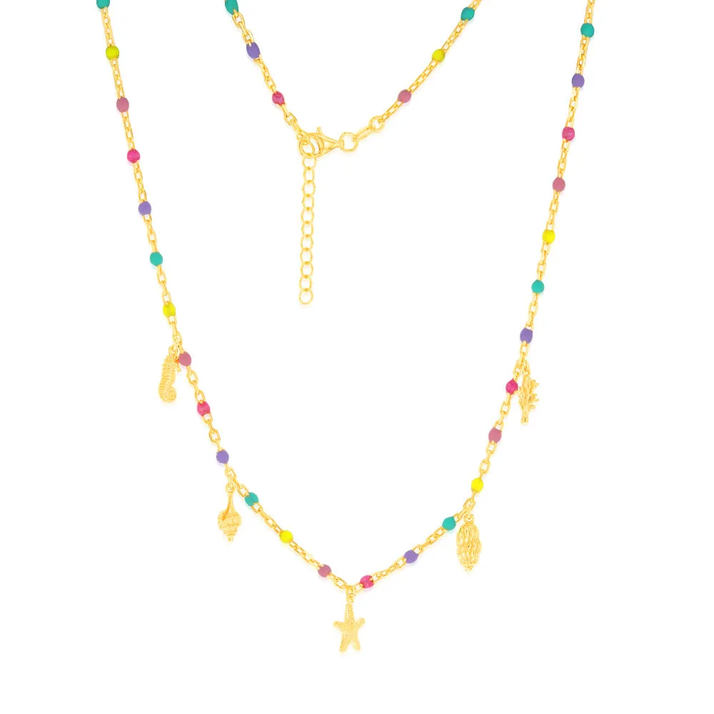 Sterling Silver Gold Plated Multicolour Charm 45cm Chain Shiels