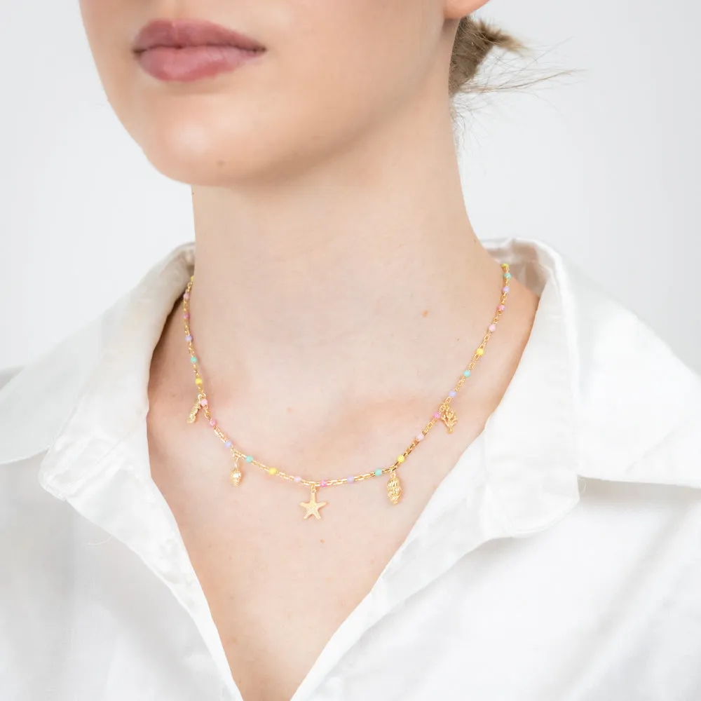 Sterling Silver Gold Plated Multicolour Charm 45cm Chain Shiels