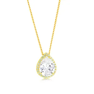 Sterling Silver Gold Plated Pear Shaped Green And White Zirconia Pendant Shiels