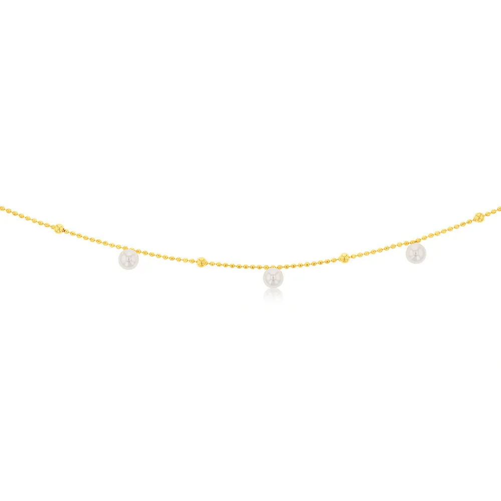 Sterling Silver Gold Plated Pearls on 60cm Chain Shiels