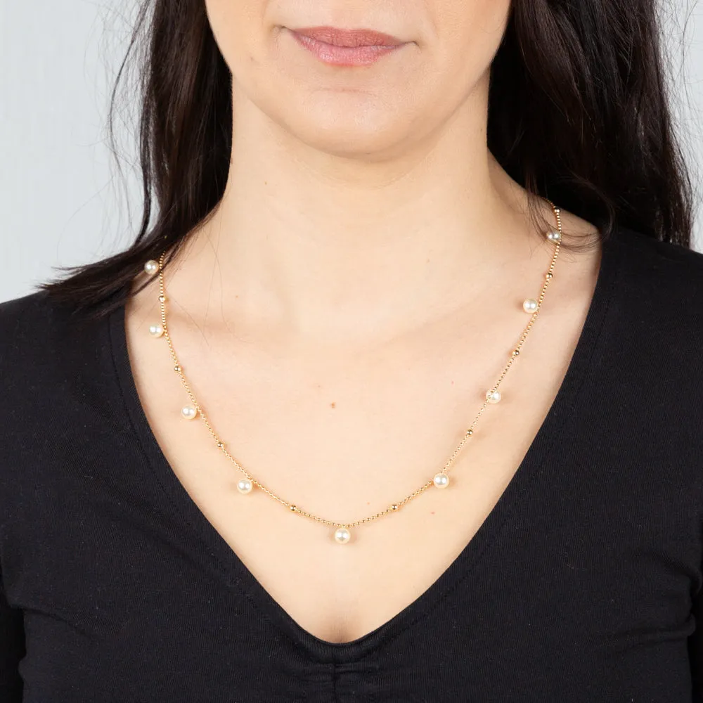Sterling Silver Gold Plated Pearls on 60cm Chain Shiels