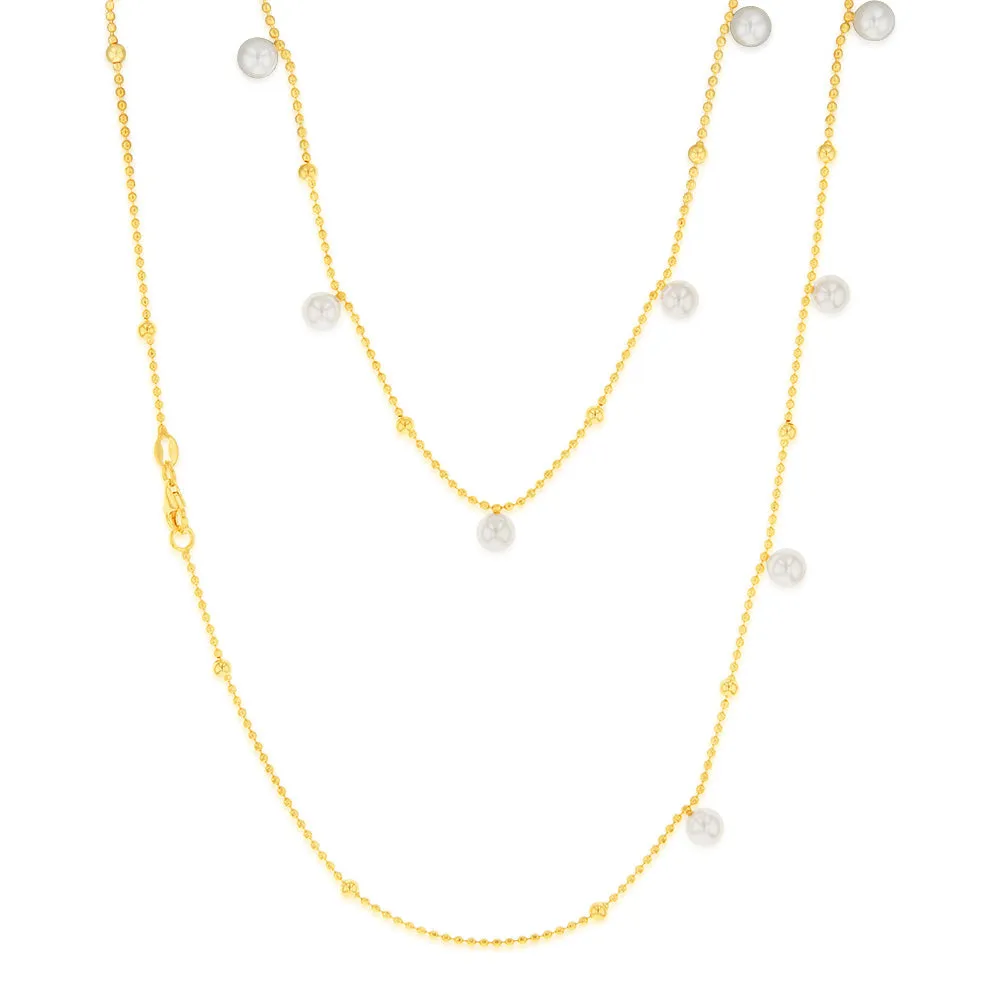Sterling Silver Gold Plated Pearls on 60cm Chain Shiels