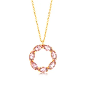 Sterling Silver Gold Plated Pink Crystal Circle Of Life Pendant On 42 3cm Chain Shiels