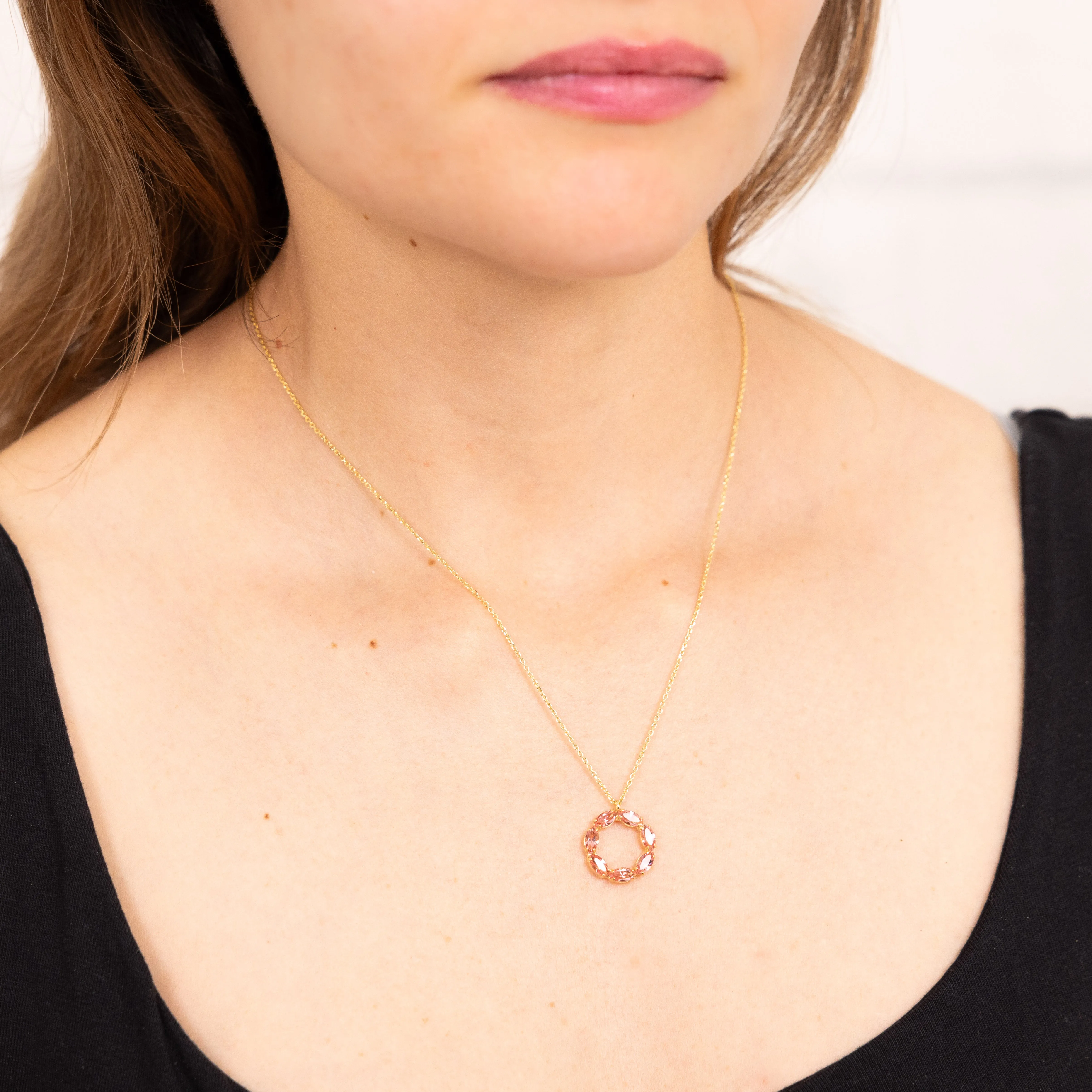 Sterling Silver Gold Plated Pink Crystal Circle Of Life Pendant On 42 3cm Chain Shiels