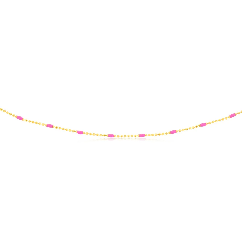 Sterling Silver Gold Plated Pink Enamel Bead 45cm Chain Shiels