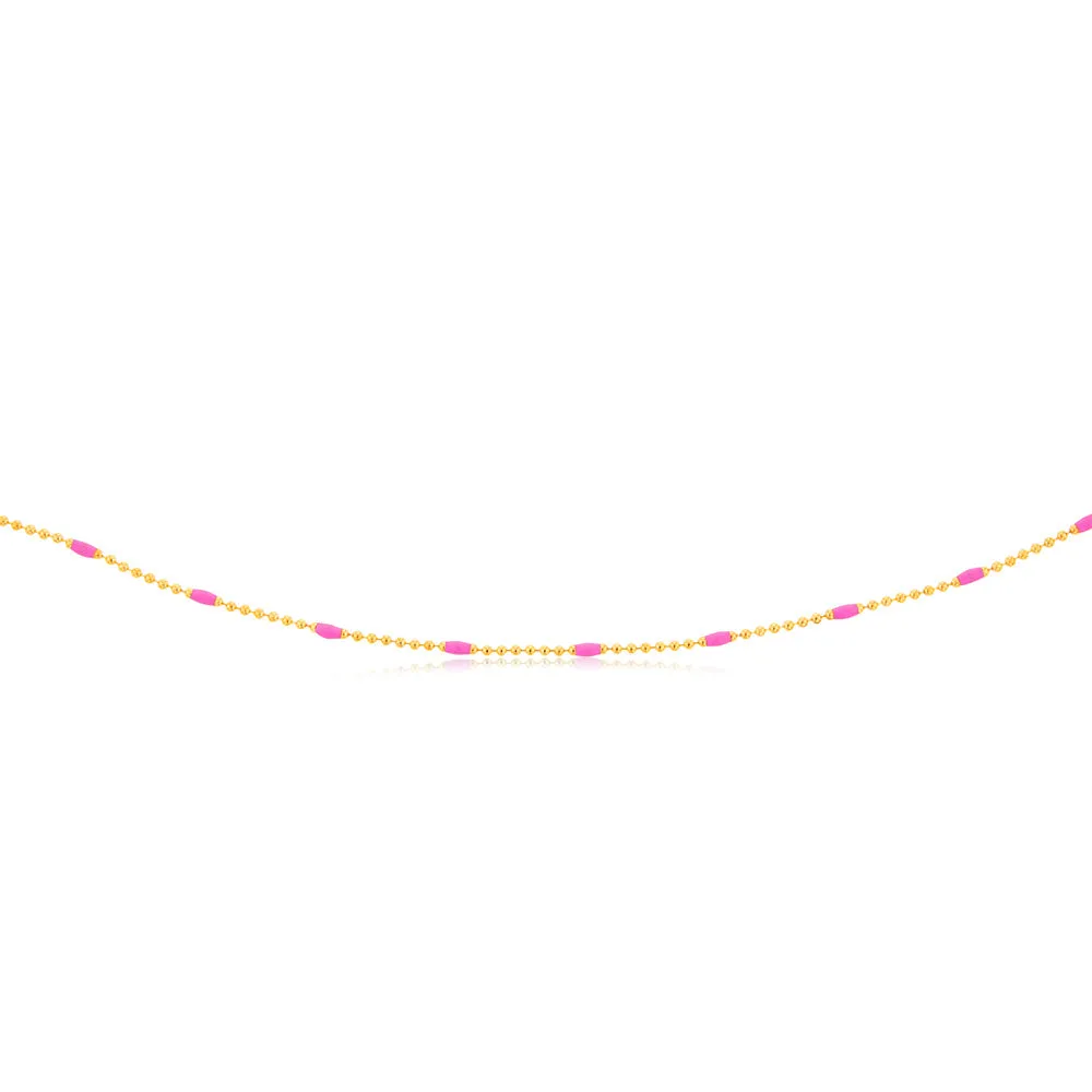 Sterling Silver Gold Plated Pink Enamel Bead 45cm Chain Shiels