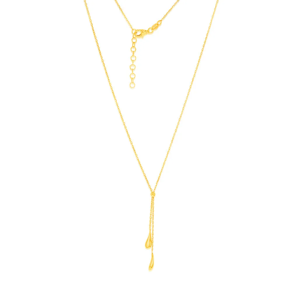 Sterling Silver Gold Plated Polished Double Tear Drop Pendant Chain Shiels
