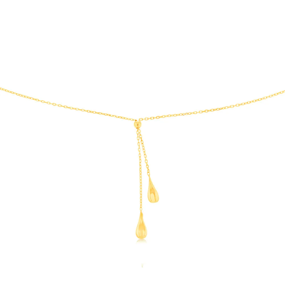 Sterling Silver Gold Plated Polished Double Tear Drop Pendant Chain Shiels