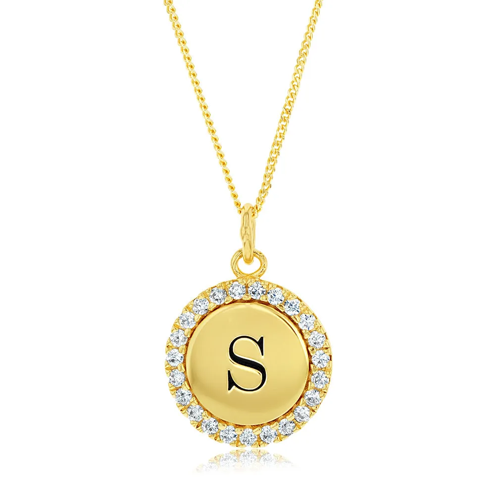Sterling Silver Gold Plated Round Initial "S" Pendant On 45cm Chain Shiels