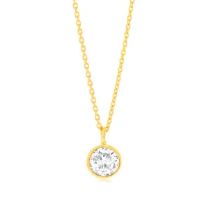 Sterling Silver Gold Plated Round Zirconia Pendant On Chain Shiels